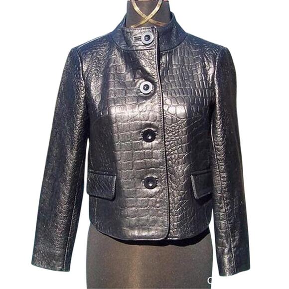 Cache Jackets & Blazers - Cache Croc Textured Leather Lined Jacket Coat Top New Front Button NWT $348